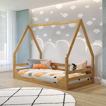 Montessori Twin Bed - P'Kolino Casita Floor Bed - Natural Wood