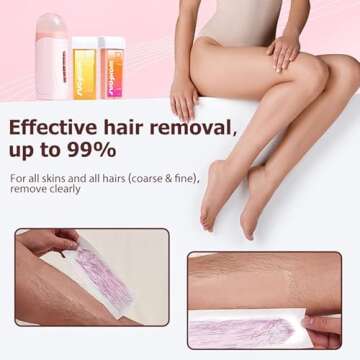 Waxfans Roll on Wax Kit, Waxing Kit for Women and Men, Wax Roller Waxing Kit for All Skin Types, Roll on Waxing Kit for Hair Removal, with Honey and Rose Wax Cartridges & 50 Pcs Wax Strips