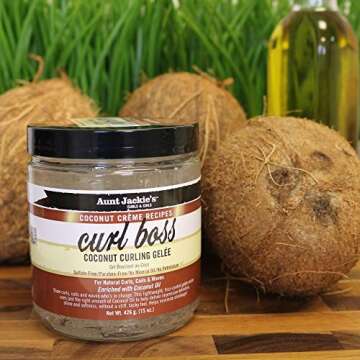 Aunt Jackie's Coconut Crème Recipes Curl Boss Coconut Curling Hair Gel for Naural Curls, Coils and Waves, 15 oz