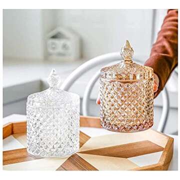 CLOVERHOME Colorful Home Decorative Jar Qtips Holder Dispenser Glass Storage Container Bathroom Coun...