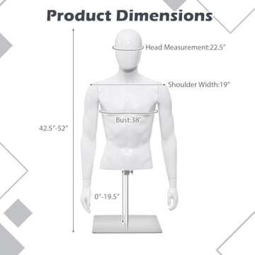 Giantex Adjustable Male Mannequin Torso Display
