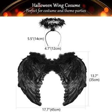EPN Angel Wings Demon and Halo Headband for Girls Halloween Costumes, Feather Dress up Fancy Cosplay Party for Girls Women Black…