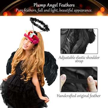 EPN Angel Wings Demon and Halo Headband for Girls Halloween Costumes, Feather Dress up Fancy Cosplay Party for Girls Women Black…