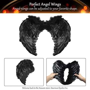 EPN Angel Wings Demon and Halo Headband for Girls Halloween Costumes, Feather Dress up Fancy Cosplay Party for Girls Women Black…