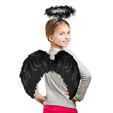 EPN Angel Wings Demon and Halo Headband for Girls Halloween Costumes, Feather Dress up Fancy Cosplay Party for Girls Women Black…