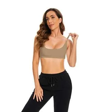 MISSACTIVER Women’s Sexy Backless Spaghetti Strap Crop Cami Top Yoga Workout Sports Bra Ribbed Knit Going Out Crop Tank Tops Khaki