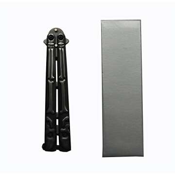 Kaqkiasiog 1 Pcs Newest Black Skull Totem Stainless Steel Practice Tactical Dull Butterfly Comb Folding Knife Blunt Rotatable Trainer Hand Safe Training Unsharpened Tool Set