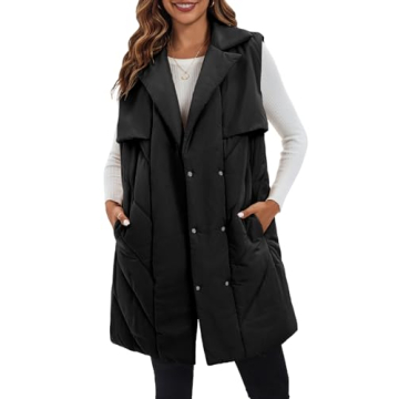 Fazortev Womens Long Quilted Puffer Vest Sleeveless Warm Down Jackets Coats with Pockets