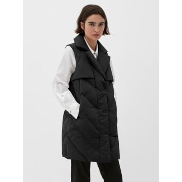 Fazortev Womens Long Quilted Puffer Vest Sleeveless Warm Down Jackets Coats with Pockets