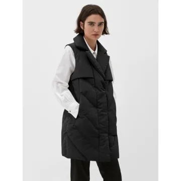 Fazortev Womens Long Quilted Puffer Vest Sleeveless Warm Down Jackets Coats with Pockets
