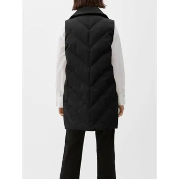 Fazortev Womens Long Quilted Puffer Vest Sleeveless Warm Down Jackets Coats with Pockets