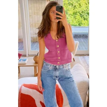 Pink Ribbed Sweater Vest Sleeveless Top for Women