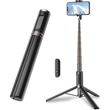 TONEOF Travel Tripod, Cell Phone Selfie Stick, 60 Inch All-in-1 Stand with Integrated Wireless Remote, Lightweight and Portable, Extendable Tripod for iPhone and Android