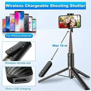 TONEOF Travel Tripod, Cell Phone Selfie Stick, 60 Inch All-in-1 Stand with Integrated Wireless Remote, Lightweight and Portable, Extendable Tripod for iPhone and Android