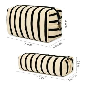 SOIDRAM Makeup Bag Corduroy Cosmetic Bag White Stripe Makeup Pouch 1Pcs Large Capacity Makeup Bags and 1Pcs Makeup Brushes Storage Bag Travel Toiletry Bag Organizer