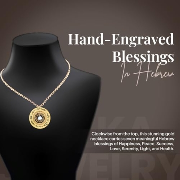 Handmade Gold Blessings Necklace in Hebrew with Blue Topaz