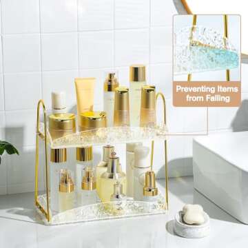 YIGII 2-Tier Bathroom Counter Organizer, Acrylic Makeup Organizer for Vanity, Bathroom Perfume Organizer Tray, Clear Skincare Organizer Countertop for Dresser, Gold