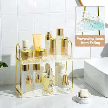 YIGII 2-Tier Bathroom Counter Organizer, Acrylic Makeup Organizer for Vanity, Bathroom Perfume Organizer Tray, Clear Skincare Organizer Countertop for Dresser, Gold