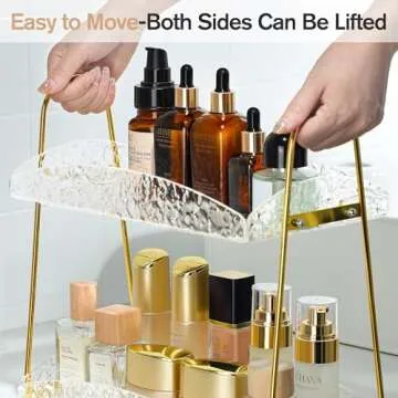 YIGII 2-Tier Bathroom Counter Organizer, Acrylic Makeup Organizer for Vanity, Bathroom Perfume Organizer Tray, Clear Skincare Organizer Countertop for Dresser, Gold