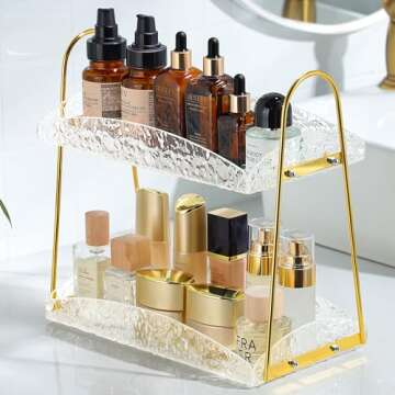 YIGII 2-Tier Bathroom Counter Organizer, Acrylic Makeup Organizer for Vanity, Bathroom Perfume Organizer Tray, Clear Skincare Organizer Countertop for Dresser, Gold