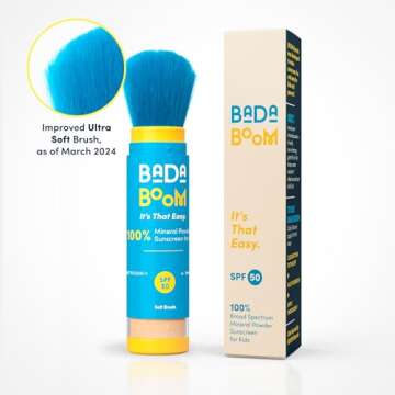 Bada Boom Mineral Translucent Sunscreen Powder, Brush on SPF 50 for Kids and Sensitive Skin