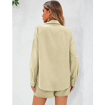 Zeagoo Women's Long Sleeve Sweatsuit Sets Lounge 2 Piece V Neck Tracksuit Casual Loose Fit Outfits,Light Khaki,X-Large