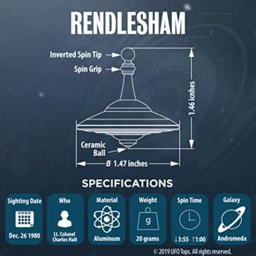 Plexity Labs UFO Tops Rendlesham - Metal Spinning Fidget Toy Top - Inspired by The Documented 1980 UFO Sighting in Rendlesham, England (Color: Siren Red)