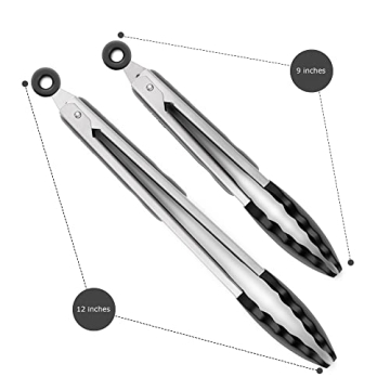 2 Pack Black Kitchen Tongs, Premium Silicone Kitchen Tools