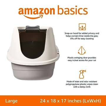 Amazon Basics No-Mess Hooded Enclosed Cat Litter Box, Large, Multicolor, 24 in x 18 in x 17 in