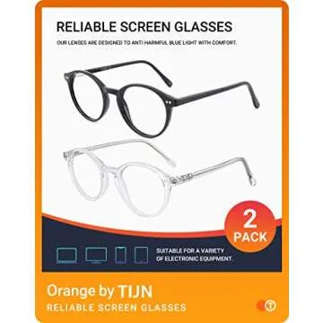 TIJN Blue Light Blocking Glasses Men Women Vintage Thick Round Rim Frame Eyeglasses(Black,Transparent)