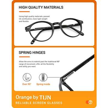 TIJN Blue Light Blocking Glasses Men Women Vintage Thick Round Rim Frame Eyeglasses(Black,Transparent)