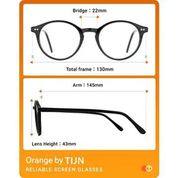 TIJN Blue Light Blocking Glasses Men Women Vintage Thick Round Rim Frame Eyeglasses(Black,Transparent)