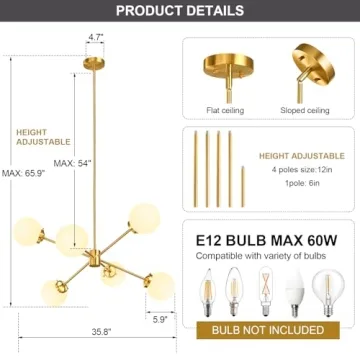 yiheazton Sputnik Chandelier - Modern 6 Light Fixture