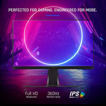 ViewSonic XG251G 25 Inch 1080p 1ms 360Hz IPS Gaming Monitor with GSYNC, HDR400, RGB Lighting, NVIDIA Reflex, and Advanced Ergonomics for Esports