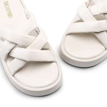 DREAM PAIRS Women' s Summer Comfortable Cushion Slip-on Dressy Slides, Cute Platform Puffy Sandals with Criss Cross Memory Foam Straps，Sdss2330w,Beige,Size 9