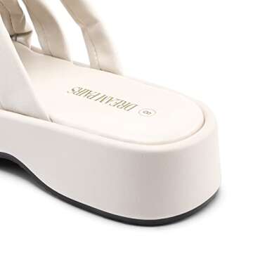 DREAM PAIRS Women' s Summer Comfortable Cushion Slip-on Dressy Slides, Cute Platform Puffy Sandals with Criss Cross Memory Foam Straps，Sdss2330w,Beige,Size 9