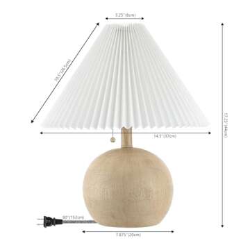JONATHAN Y JYL1145B Aksel 17.25" Coastal Scandinavian Resin/Iron Sphere LED Table Lamp with Pleated Shade and Pull Chain, Beige Wood Finish/White, for Entry Console, Bedroom, Living Room
