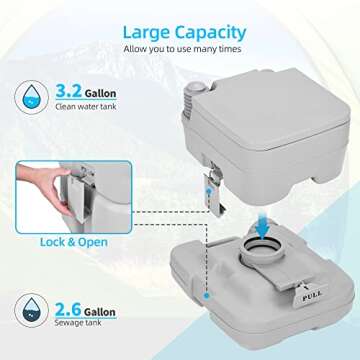 YITAHOME Portable Toilet 2.6 Gallon Camping RV Potty with Press Flush Pump
