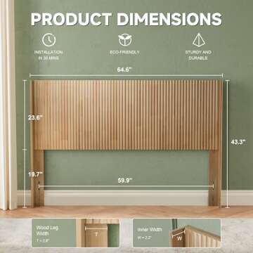 Huatean Home Wood Headboard Queen Size, 64.6" Wide Wooden Headboard Queen Headboard Only, Modern Far...