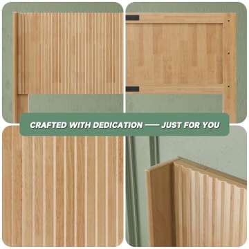 Huatean Home Wood Headboard Queen Size, 64.6" Wide Wooden Headboard Queen Headboard Only, Modern Farmhouse Headboards Queen Size, Wall Mounted Headboard, Fluted Panel, Wingback Boho Headboard, Natural