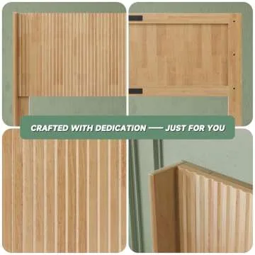 Huatean Home Wood Headboard Queen Size, 64.6" Wide Wooden Headboard Queen Headboard Only, Modern Farmhouse Headboards Queen Size, Wall Mounted Headboard, Fluted Panel, Wingback Boho Headboard, Natural