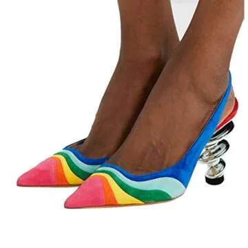 YDN Women Stylish Metallic Spiral Heels Slip On Sandals