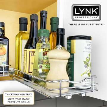 LYNK PROFESSIONAL® Pull Out Spice Rack Organizer for Inside Kitchen Cabinets - 6-1/4 inch Wide - Slide Out Drawer – Chrome Sliding Spice Cabinet Organization Shelf Racks - 1 Tier