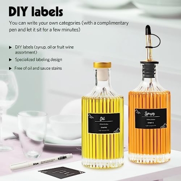 Onite Coffee Syrup Dispenser Set of 4 - Glass Bottles & Labels