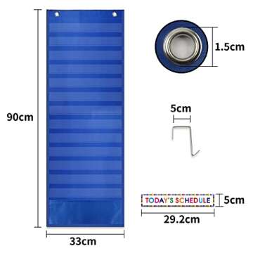 Daily Schedule Pocket Chart. Kids Schedule Pocket Chart with 15 Dry-Eraser Cards. 13+1 Pockets. Schedule Pocket Chart for Classroom & Home (Blue)…