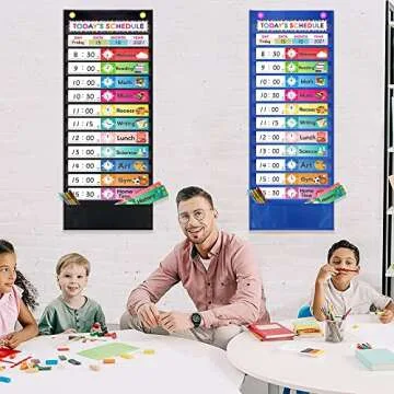 Daily Schedule Pocket Chart. Kids Schedule Pocket Chart with 15 Dry-Eraser Cards. 13+1 Pockets. Schedule Pocket Chart for Classroom & Home (Blue)…