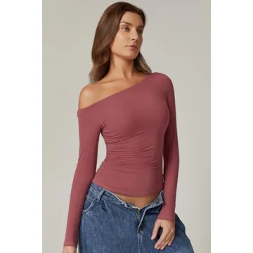 Stylish QINSEN One Shoulder Long Sleeve Fitted Top