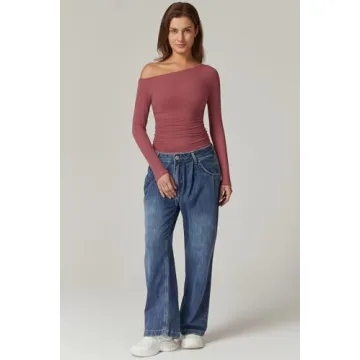 Stylish QINSEN One Shoulder Long Sleeve Fitted Top