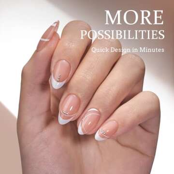 BTArtbox French Tip Press on Nails - 5 Styles XCOATTIPS Short Almond Nails, Pre-Designed Swirl Soft ...