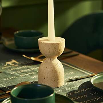 Modern Candle Holder, Genuine Marble Candlestick Holders for Taper Candles, Boho Candle Stand for Sr...